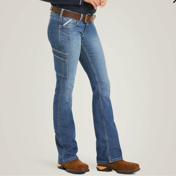 ARIAT REBAR Mid-Rise Boot Cut Jeans - Picture 1 of 13